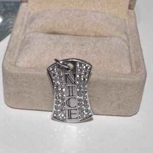 ✨ .925 Sterling Silver “Nice” Dog Tag Charm with Pavé Crystals ✨